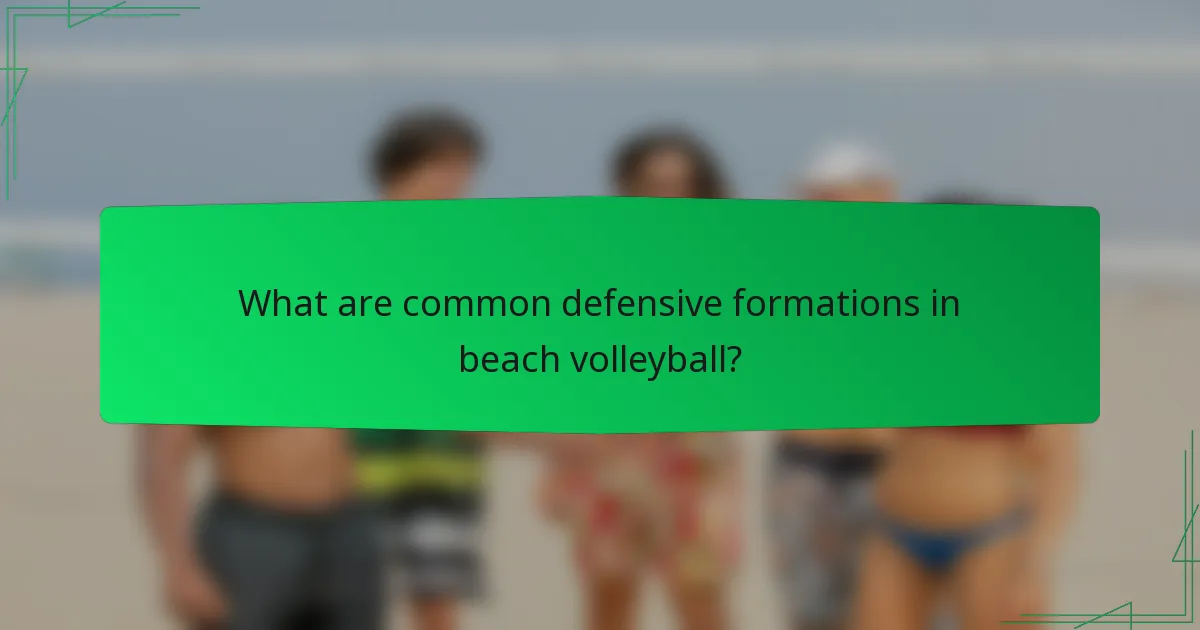 What are common defensive formations in beach volleyball?